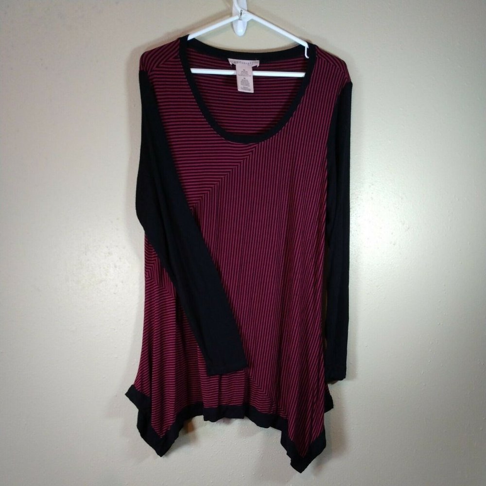 Philosophy Black and Red Striped Rayon Spandex Knit Blouse Shirt top Size XL